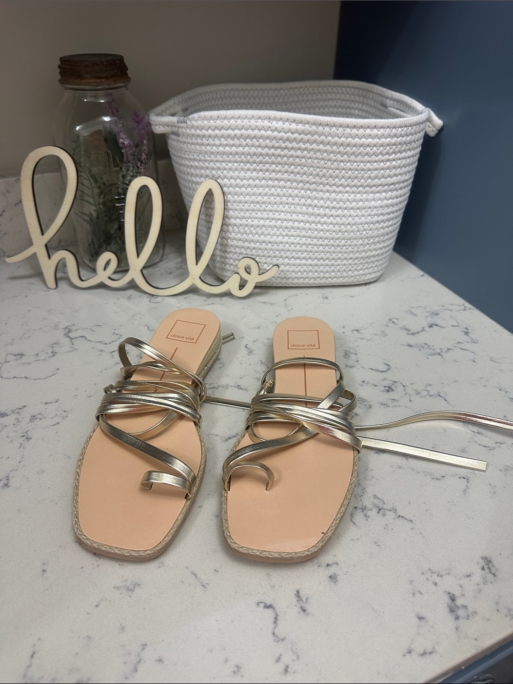 Dolce Vida Strappy Metallic Lace-Up Flat Sandals - Gold 8